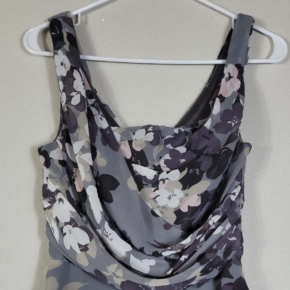 Y2K Express Dark Floral Mini Dress Size 2 Gray Ruched Whimsigoth Romantic 90s - Picture 4 of 15